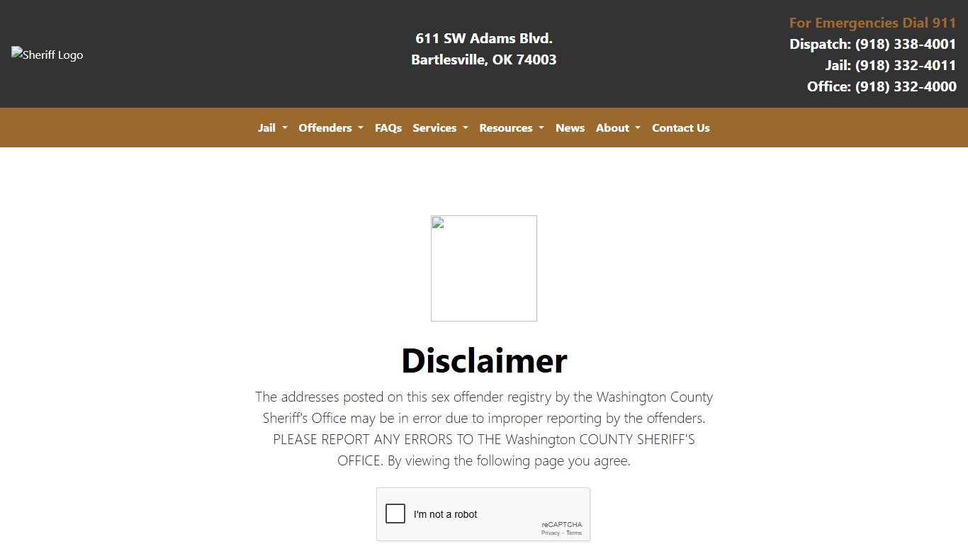 Sex Offender Disclaimer Washington County Sheriff's Office